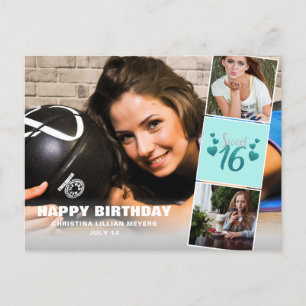 Carte Postale sweet sixteen Photo Collage Parties scintillant Tu