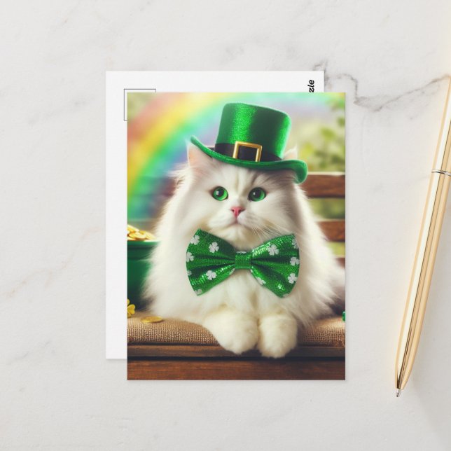 Carte Postale Sweet St. Patricks Day Cute Cat (Devant/Arrière en situation)