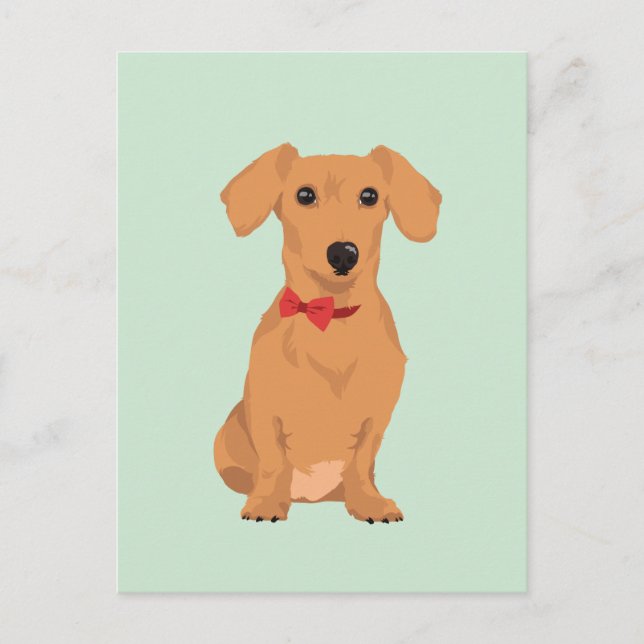 Carte Postale Sweet Tan Dachsund avec ruban cou pour Amoureux de (Devant)