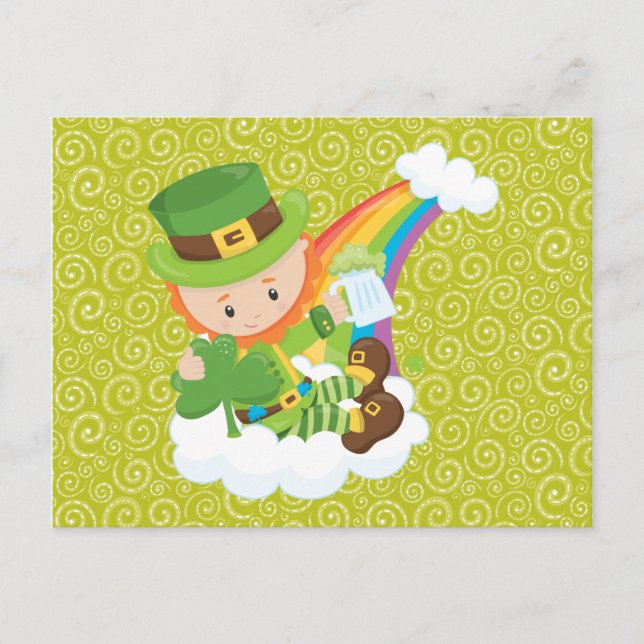 Carte Postale Swirls Leprechaun et Rainbow Postcard (Devant)