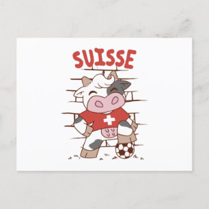 Carte Postale Swiss Soccer Cow Football Fan Switzerland Flag