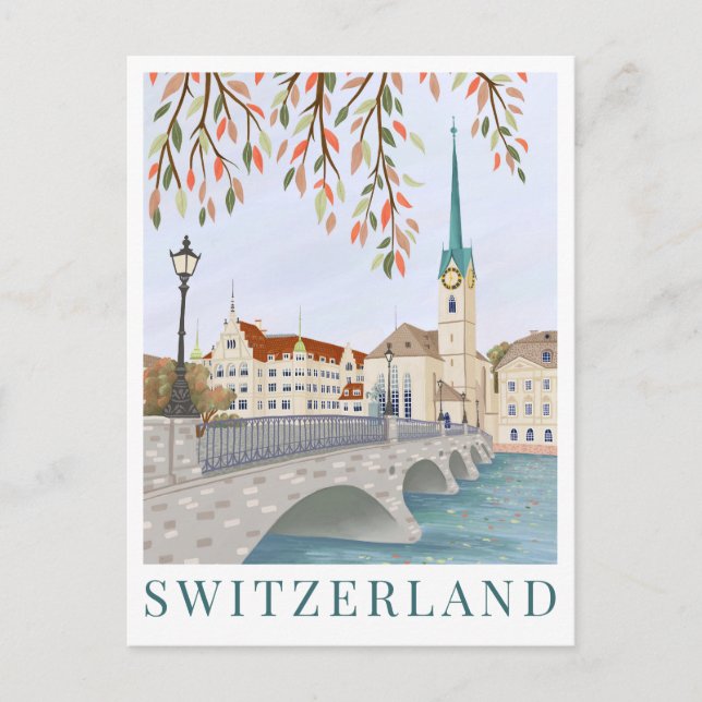 Carte Postale Switzerland Europe Travel Illustration (Devant)