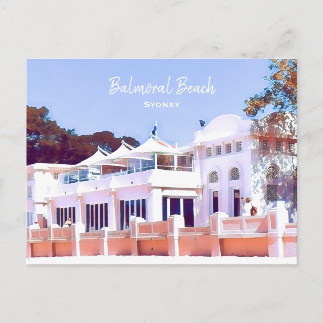 Carte Postale Sydney Balmoral Beach rétro Bathons Pavillon (Devant)