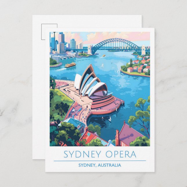 Carte Postale Sydney Opera Australie Vintage voyage d'art (Devant / Derrière)