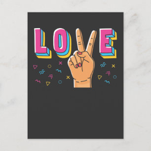 Carte Postale SYMBOLE 80s Love Hand Peace 90s Retro Hippie Graph