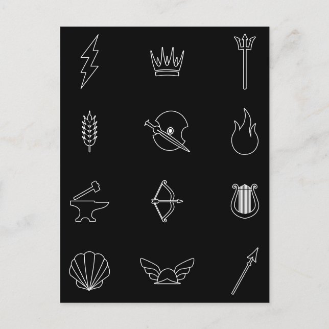 Carte Postale Symbole de 12 Gods & Goddesses of Greek Mythology (Devant)