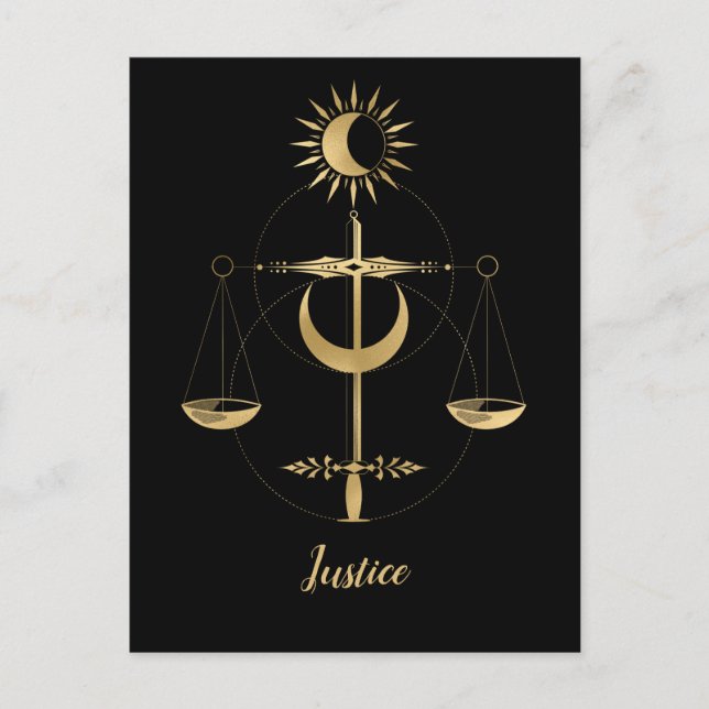 Carte Postale Symbole de justice du tarot d'or (Devant)
