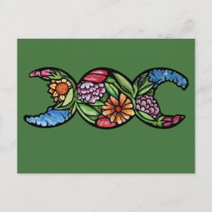 Carte Postale Symbole de la Déesse Triple Lune Fleurit