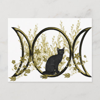 Carte Postale Symbole de la lune triple chat noire