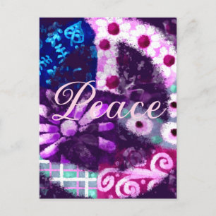 Carte Postale SYMBOLE DE LA PAIX Abstraite Hippie Art rose viole
