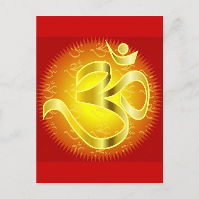 Carte Postale Symbole de l'Aum ou de l'Om en jaune et rouge (Devant)