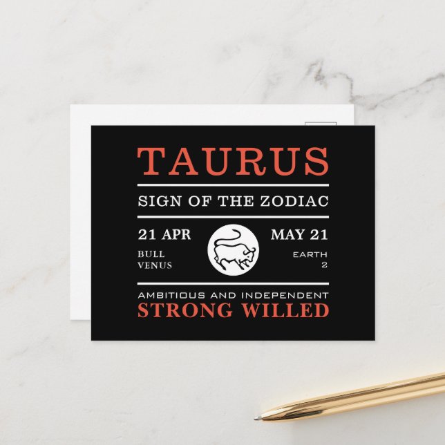 Carte Postale Symbole de Taurus du Zodiaque, Astrologique (Devant/Arrière en situation)