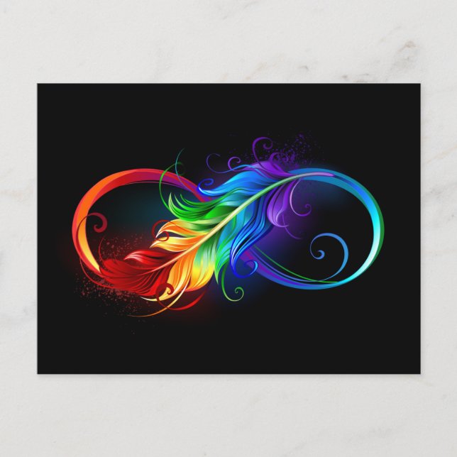 Carte Postale Symbole d'infini avec plume arc-en-ciel (Devant)