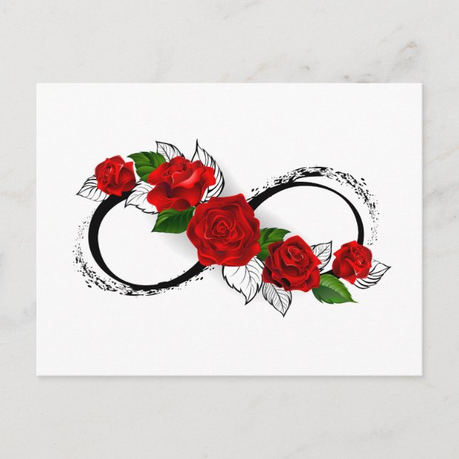 Carte Postale Symbole d'infini avec roses rouges (Devant)