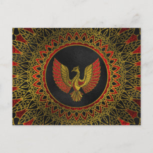 Carte Postale Symbole d'oiseau Phoenix décoré en or et rouge
