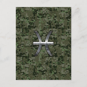 Carte Postale Symbole du zodiaque Pisces Camouflage numérique Wo