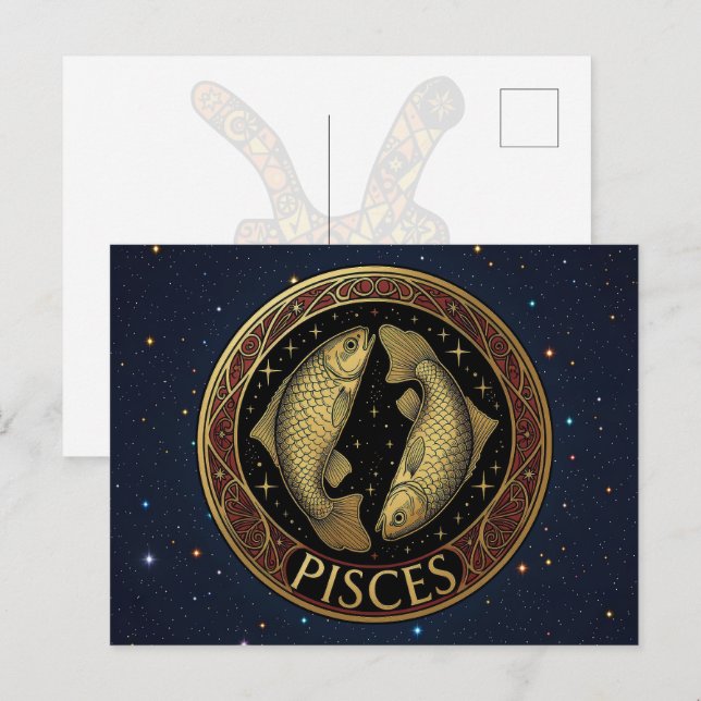 Carte Postale Symbole du zodiaque Poissons (Devant / Derrière)
