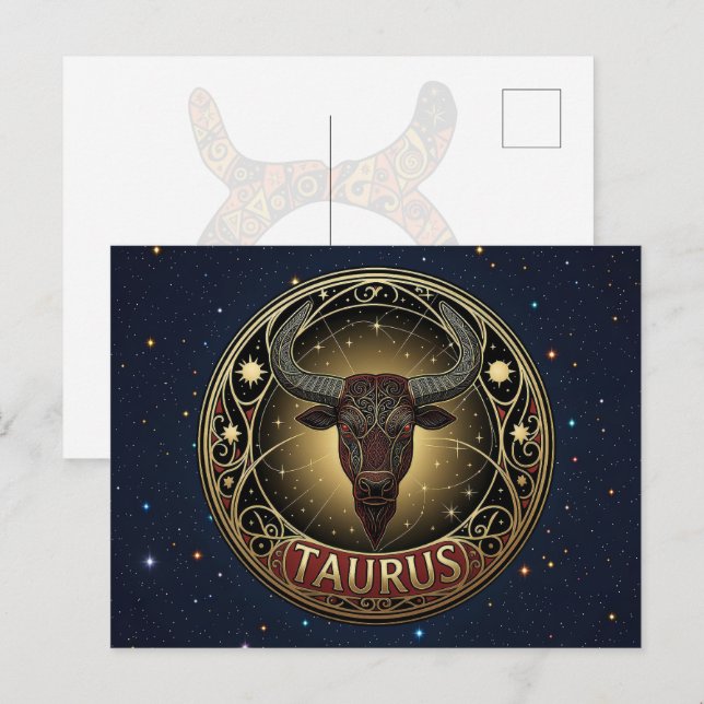 Carte Postale Symbole du zodiaque Taureau (Devant / Derrière)