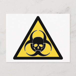 Carte Postale Symbole et crâne de risque biologique noir et jaun