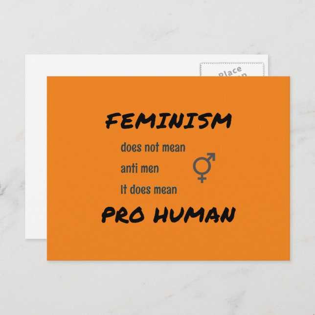 Carte Postale Symbole et slogan féministe orange (Devant / Derrière)