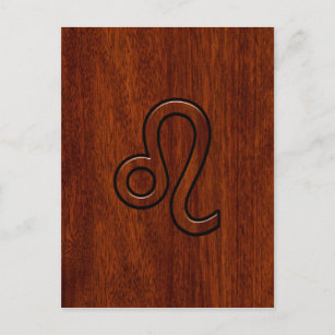 Carte Postale Symbole Leo Zodiac en bois de mahogany