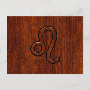Carte Postale Symbole Leo Zodiac en bois de mahogany