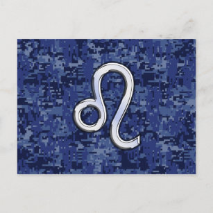 Carte Postale Symbole Leo Zodiac sur la Camo numérique bleu mari