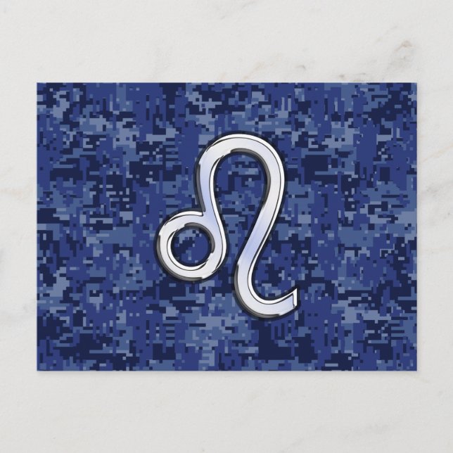 Carte Postale Symbole Leo Zodiac sur la Camo numérique bleu mari (Devant)