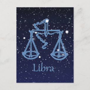 Carte Postale Symbole Libra Constellation et Zodiac avec étoiles