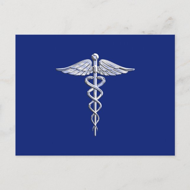 Carte Postale Symbole Médicale Chrome Argent sur bleu marine (Devant)