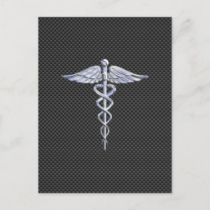 Carte Postale Symbole Médicale Chrome Caduceus Fibre de carbone