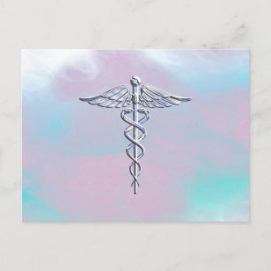 Carte Postale Symbole Médicale Silver Caduceus Mother Pearl