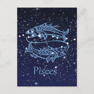 Carte Postale Symbole Poissons Constellation et Zodiaque avec ét