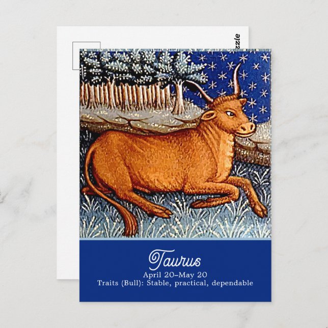 Carte Postale Symbole Taurus Zodiac Bull fête d'anniversaire (Devant / Derrière)