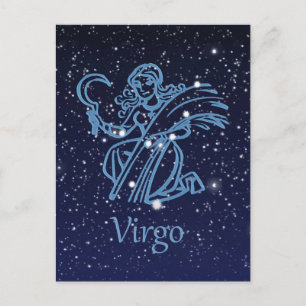 Carte Postale Symbole Virgo Constellation & Zodiac avec étoiles