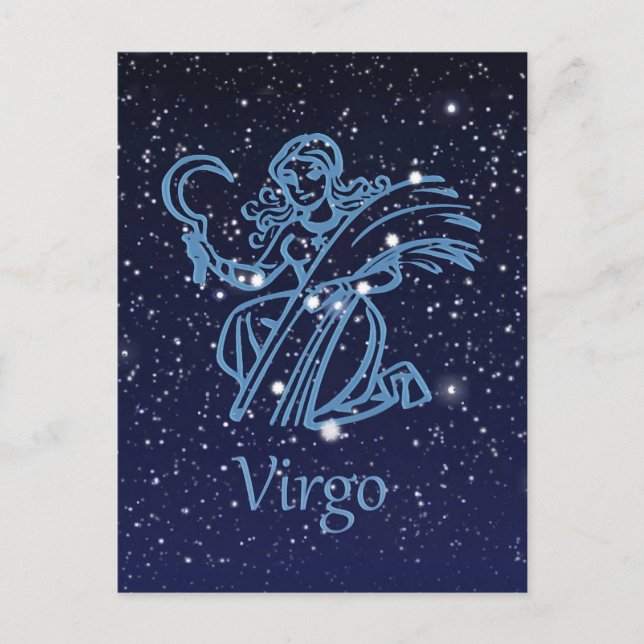 Carte Postale Symbole Virgo Constellation & Zodiac avec étoiles (Devant)