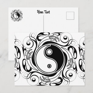 Carte Postale Symbole Yin & Yang style de tatouage noir et blanc