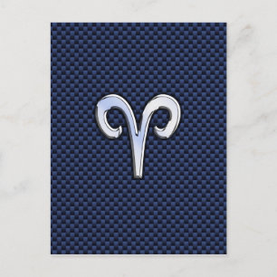 Carte Postale Symbole Zodiac Aries Marine bleu en fibre de carbo