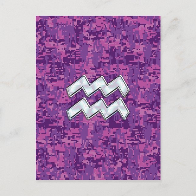 Carte Postale Symbole Zodiaque Aquarius sur camo numérique fuchs (Devant)