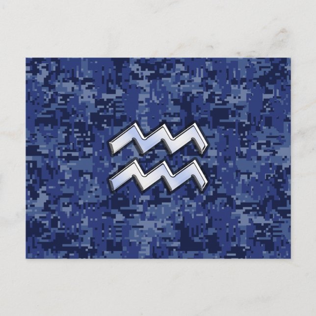 Carte Postale Symbole Zodiaque Aquarius sur le Camouflage numéri (Devant)
