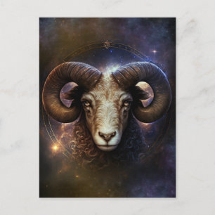 Carte Postale Symbole Zodiaque Aries Design d'aquarelle