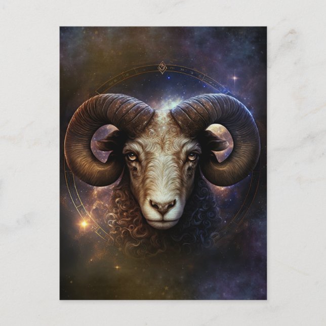 Carte Postale Symbole Zodiaque Aries Design d'aquarelle (Devant)