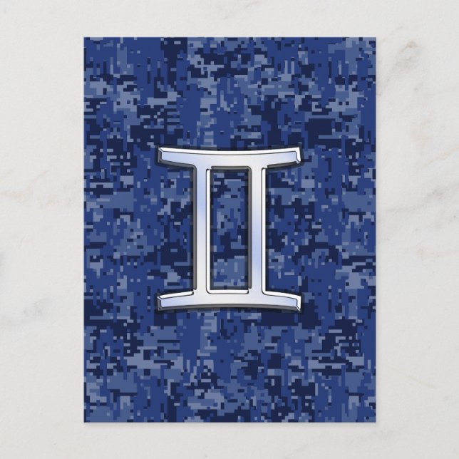 Carte Postale SYMBOLE Zodiaque Gemini Camouflage numérique bleu (Devant)