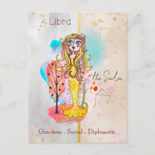 Carte Postale SYMBOLE Zodiaque Libra L'échelle Fille Jaune