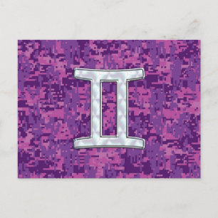 Carte Postale SYMBOLE Zodiaque Pearl Gemini sur Camouflage numér