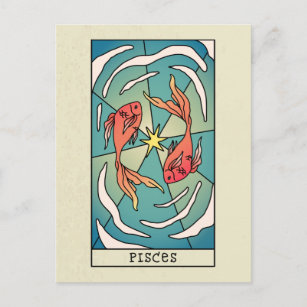 Carte Postale Symbole Zodiaque Pisces Art Abstrait Vintage