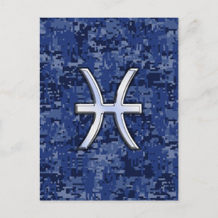 Carte Postale Symbole Zodiaque Pisces sur Camo numérique bleu ma