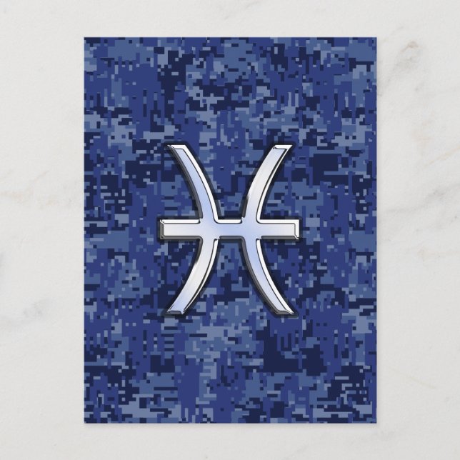 Carte Postale Symbole Zodiaque Pisces sur Camo numérique bleu ma (Devant)
