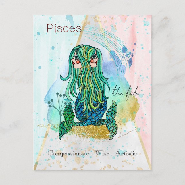 Carte Postale Symbole zodiaque Pisces Whimsical Girl Poisson sym (Devant)