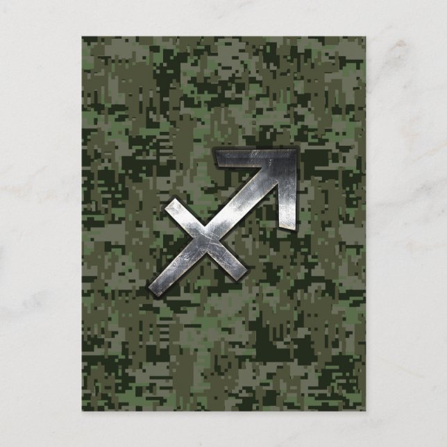 Carte Postale Symbole zodiaque Sagittarius sur Camo numérique Wo (Devant)